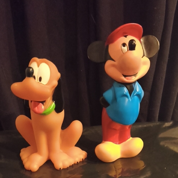 Disney Other - Vintage Disney 6 Inch Mickey Mouse W/ Baseball Cap & 5 Inch Pluto Sitting